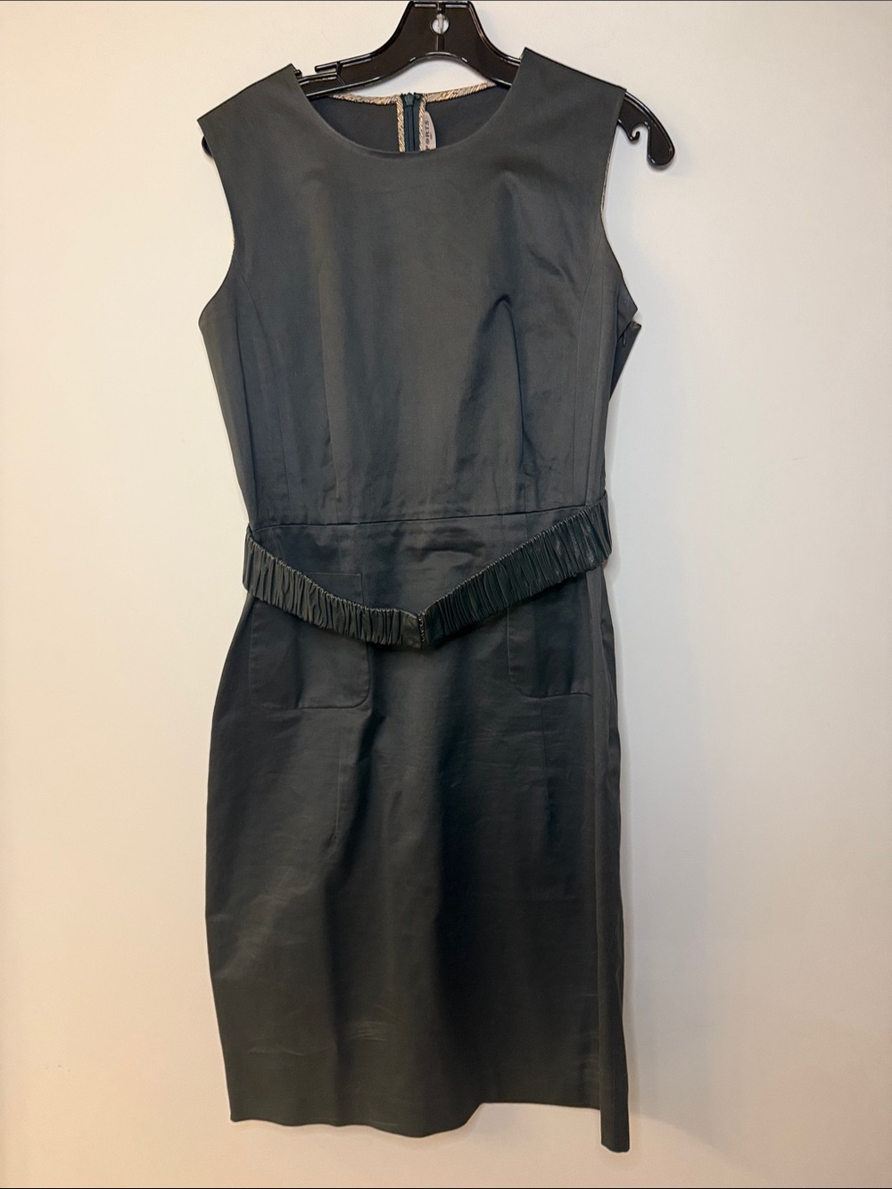 Ports 1961 Belted Leather Trim Sheath Dress Charcoal Gray Size 10